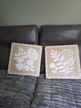 Neutral Wood Floral Wall Art Set - White Botanical Prints